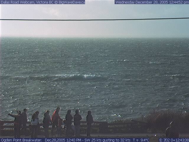 Finally, windsurfing draws a cliff top crowd!
Check out the size of the wave at centre!
