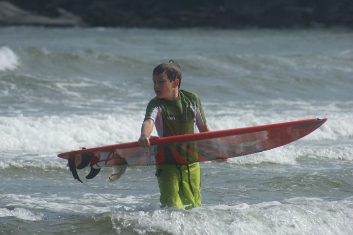Scotty (aged 11) and his 5'10" Quad surfboard bought off a pro surfer in Westport, WA for $200US
