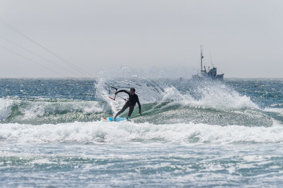 WD with the shark boat in the background
