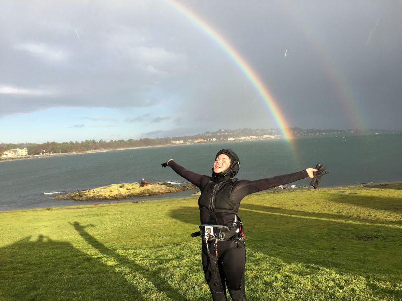 Emmanuelle revelling in the wind rain and sun
Dec 28, 2018  Clover Point, Victoria

