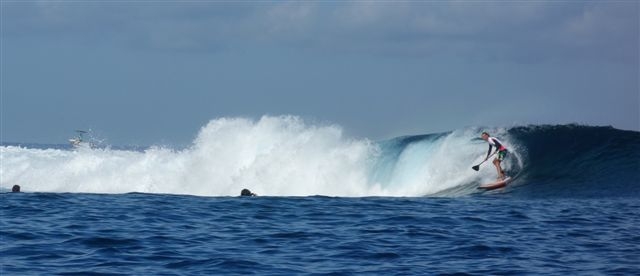Pancho running away from the dreaded pit &amp;amp; explosion of Taapuna with three friends, Taps being one of the most crowded spot since next to Papeete !!!